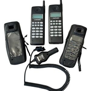Vintage Pair Mitsubishi MT-1092FOR6A Cellular Mobile CellPhones Parts Only As Is